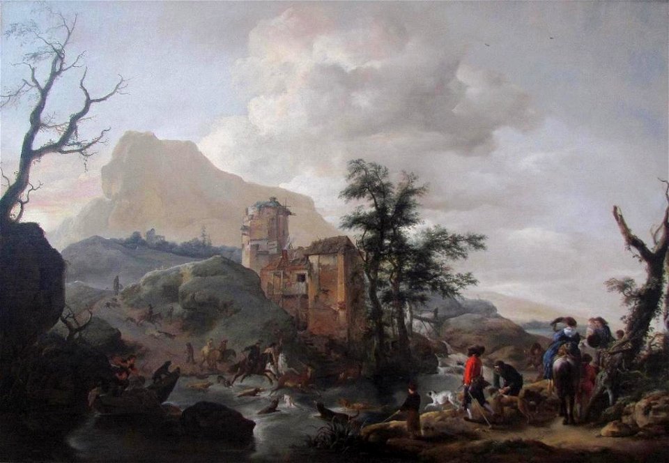 Philips Wouwerman - Stag Hunt in a River - WGA25888