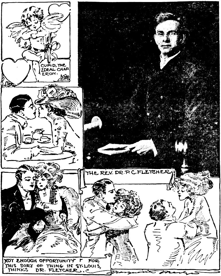 Photo of Philip Cone Fletcher and imaginative drawings by Marguerite Martyn, 1909