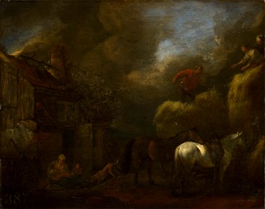 Philips Wouwerman (Haarlem 1619-Haarlem 1668) - Stacking a Hayrick under a Stormy Sky - RCIN 405624 - Royal Collection