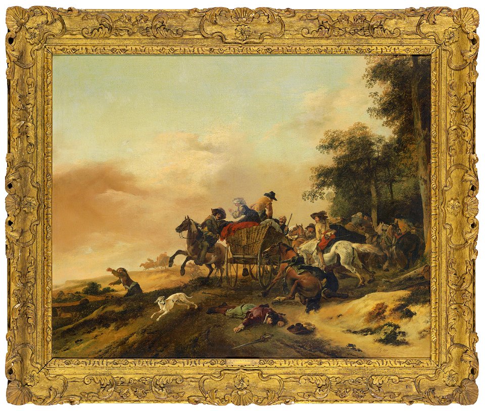 Philips wouwerman bandits ambushing travellers in a wagon)