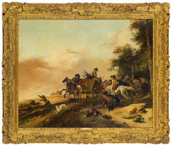 Philips wouwerman bandits ambushing travellers in a wagon)