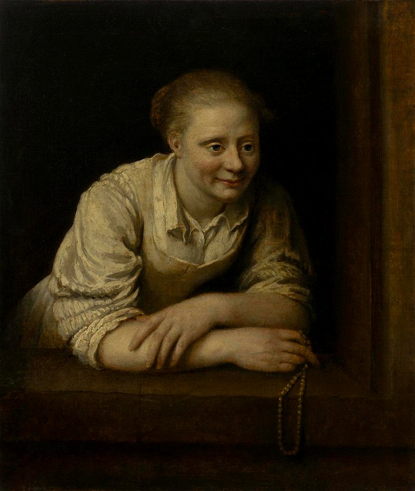Philips Koninck - Woman Holding a Pearl Necklace In Her Hand