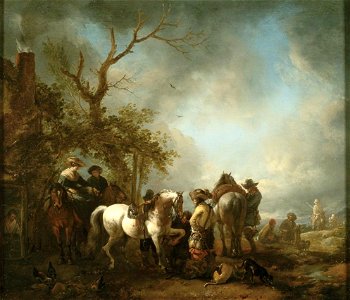 Philips Wouwerman - Halte bij de hoefsmid. Free illustration for personal and commercial use.