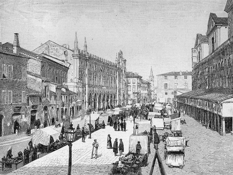 Piazza e Palazzo della Ragione in Ferrara (xilografia)