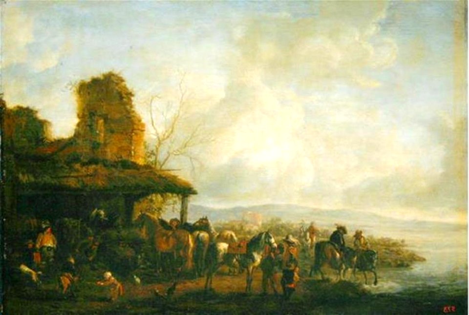 Philips Wouwerman - Ruiters en paarden bij een paardenstal - GK 344 - Museumslandschaft Hessen Kassel