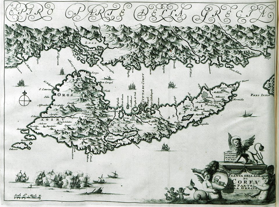 Pianta dell Isola di Corfu con Parte della Grecia - Dapper Olfert - 1688
