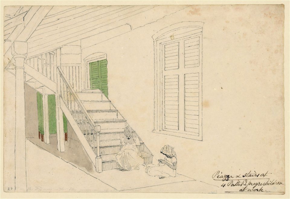 Piazza & stairs at 4 paths, 2 negro children at work, Jamaica LCCN94508844