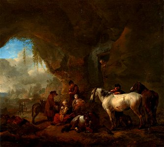 Philips Wouwerman - Travellers Resting in a Grotto, Lempertz-1153-2070-Old-Masters-and-19th-Century-Art