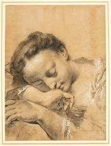 Piazzetta - A sleeping girl c. 1730 - c. 1750, RCIN 990762. Free illustration for personal and commercial use.