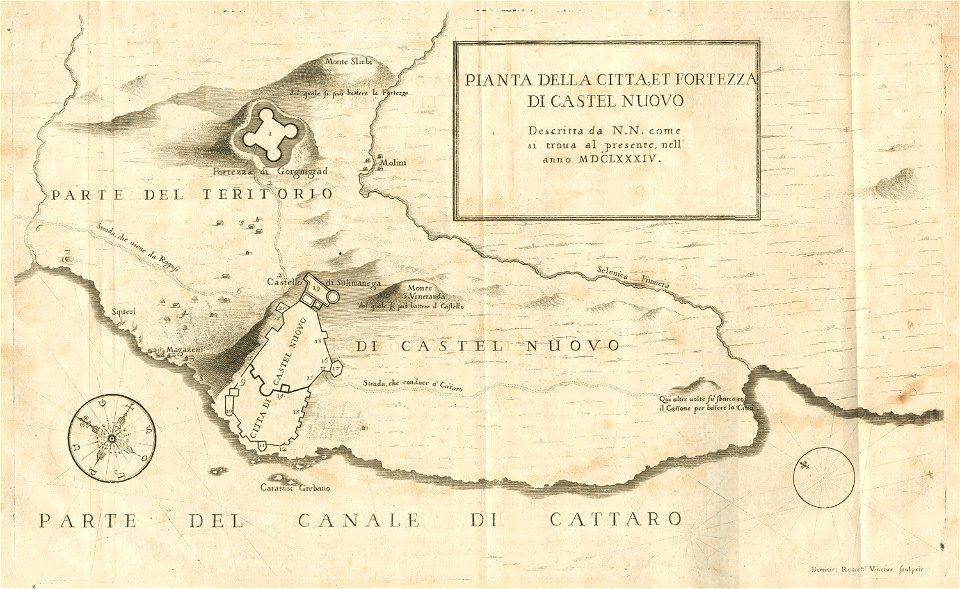 Pianta della Città, e Fortezza di Castel Nuovo, Descritta da NN Come si troua al presente, nell'anno MDCLXXXIV - Coronelli Vincenzo - 1687