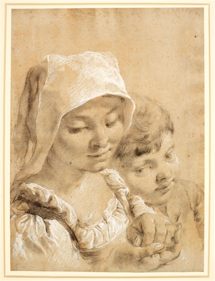 Piazzetta - Head of a boy and a girl in a white peasant's cap c. 1730 - c. 1740, RCIN 990770