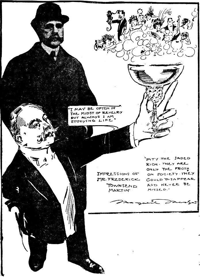 Photo of Frederick Townsend Martin, with a sketch of him by Marguerite Martyn