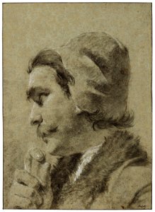 Piazzetta - Head of a man wearing a cap and a fur trimmed coat, seen in profile, looking to the left, Lot 60