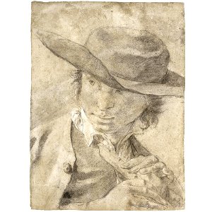 Piazzetta - A BOY IN A BROAD-BRIMMED HAT, HOLDING A FLUTE, lot.91. Free illustration for personal and commercial use.