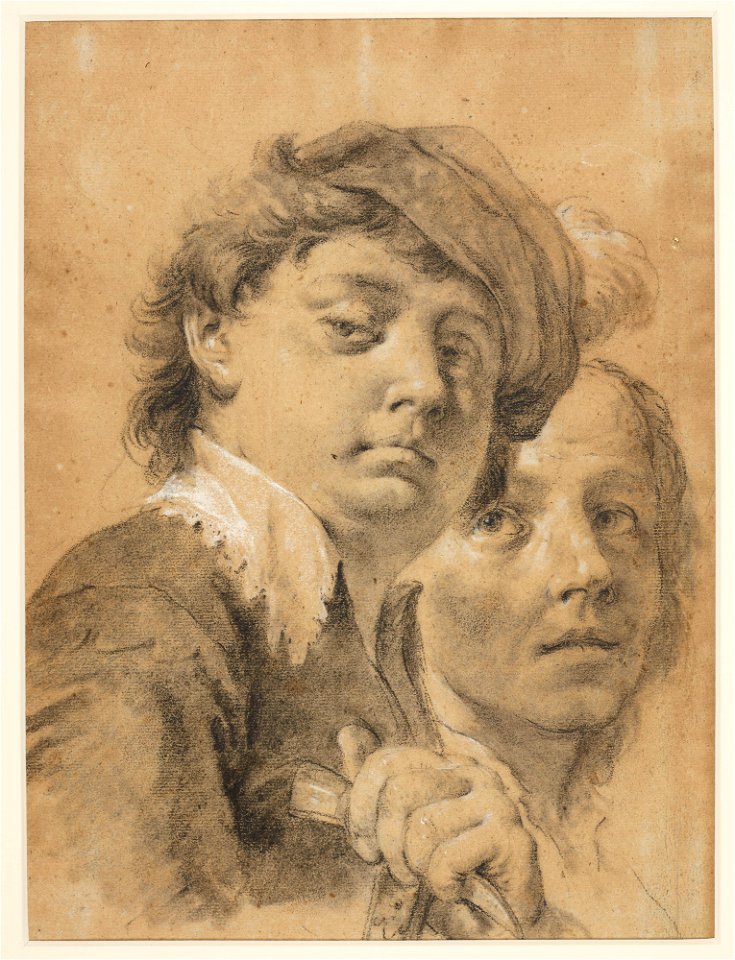 Piazzetta - Heads of a man and a youth wearing a plumed hat and holding a hammer c. 1730 - c. 1740, RCIN 990779