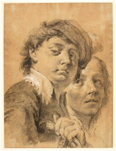 Piazzetta - Heads of a man and a youth wearing a plumed hat and holding a hammer c. 1730 - c. 1740, RCIN 990779