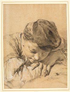 Piazzetta - Head of a sleeping boy in a cap c. 1730 - c. 1740, RCIN 990778. Free illustration for personal and commercial use.