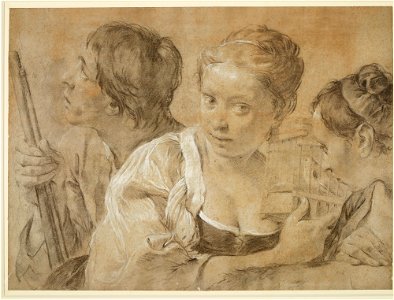 Piazzetta - Two girls with a bird-cage and a youth with a gun c. 1730 - c. 1740, RCIN 991252