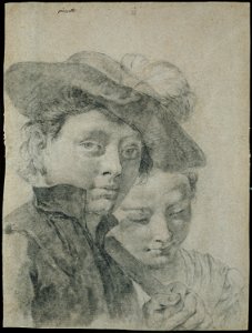 Piazzetta - A Young Boy Wearing a Plumed Hat, and a Young Girl, 1735-40, 1998.111. Free illustration for personal and commercial use.
