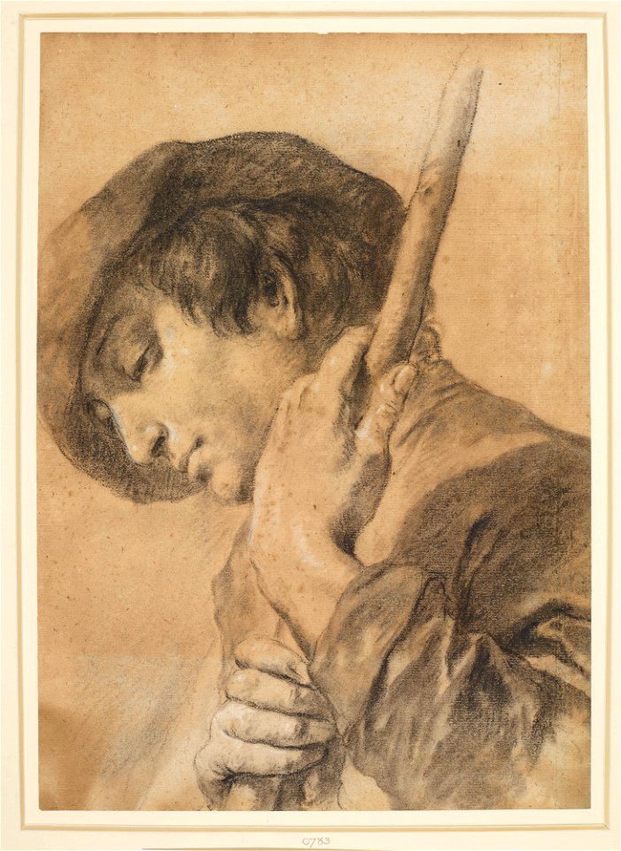 Piazzetta - The head of a shepherd with a staff c. 1730-50, RCIN 990783