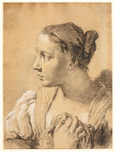 Piazzetta - Head of a girl in a cap c. 1730 - c. 1740, RCIN 990763. Free illustration for personal and commercial use.