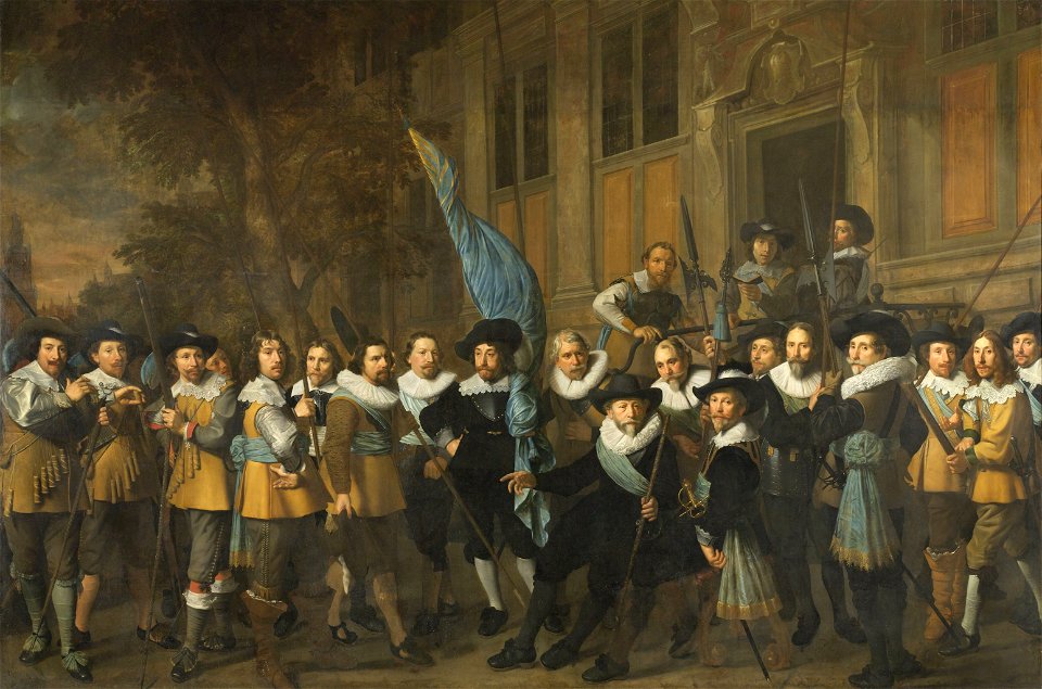 Officieren en andere schutters van wijk IV in Amsterdam onder leiding van kapitein Jan Claesz van Vlooswijck en luitenant Gerrit Hudde Rijksmuseum SK-C-1177