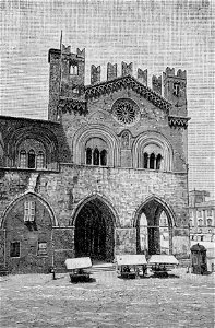 Piacenza – Lato est del palazzo del Comune (xilografia)