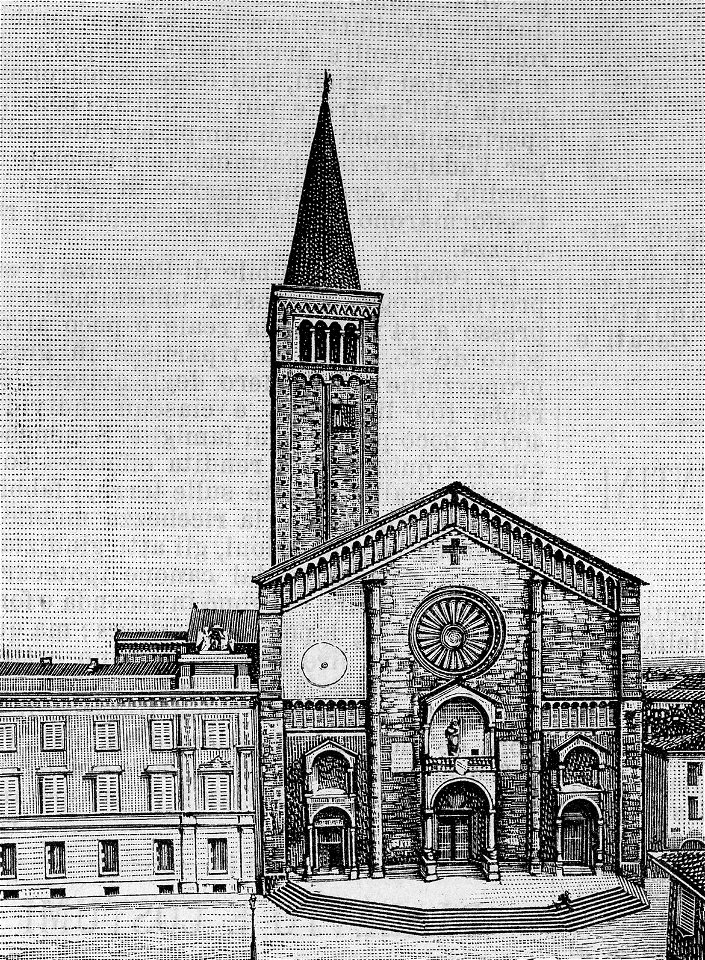 Piacenza – Facciata del Duomo (xilografia)