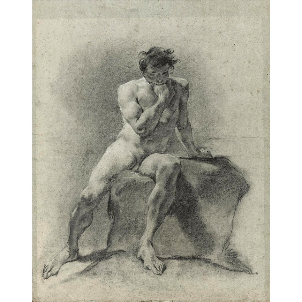 Piazzetta - A SEATED MALE ACADEMY, RESTING HIS CHIN IN ONE HAND, lot.111