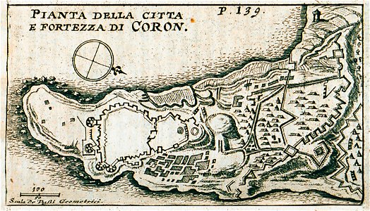 Pianta della citta e Fortezza di Coron - Sandrart Jacob Von - 1687