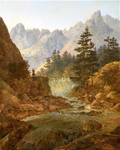 August Piepenhagen - Gebirgslandschaft mit Wanderer (1826)