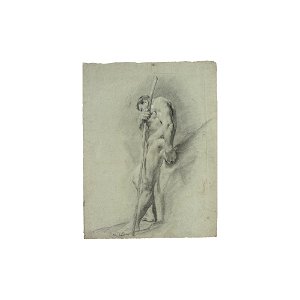 Piazzetta - Attributed to - RECTO A STANDING NUDE HOLDING A STAFF, SEEN IN PROFILE