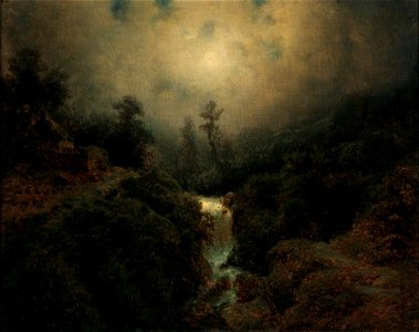 August Piepenhagen - Romantische Mondlandschaft mit Wanderer