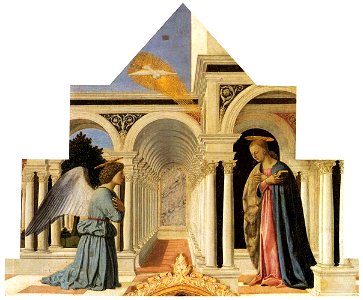 Piero della Francesca - Polyptych of St Anthony - The Annunciation - WGA17467. Free illustration for personal and commercial use.