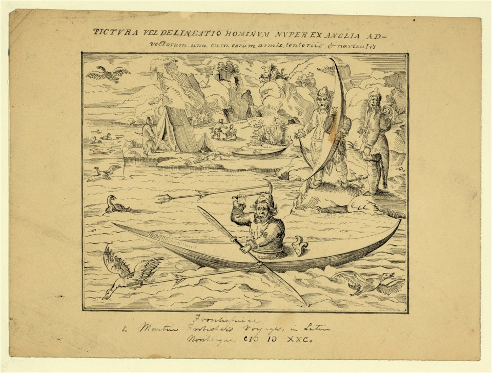 Pictura vel delineatio hominum nuper ex Anglia AD vectorum una cum corum armis tentoriis, & naviculis LCCN2004662201