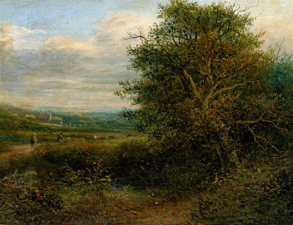 August Piepenhagen - Landschaft mit Hirten und einem Dorf in der Ferne