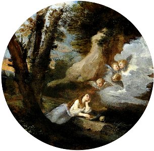 Pier Francesco Mola (1612-1666) (style of) - The Penitent Magdalen Comforted by Cherubim in the Wilderness - 959429 - National Trust