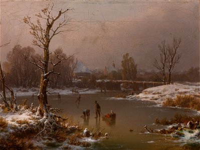 August Piepenhagen - Auf einem zugefrorenen Fluss (Winterlandschaft)