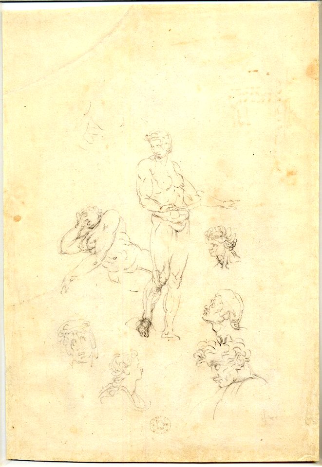 Pierino da Vinci - Verso Studies of nude male figures and heads, 1859,0625.565