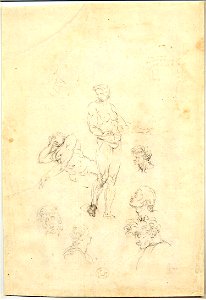 Pierino da Vinci - Verso Studies of nude male figures and heads, 1859,0625.565