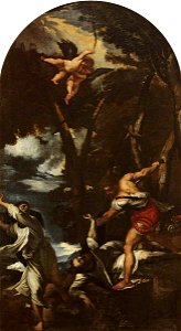 Pier Francesco Mola (1612-1666) (attributed to) - The Assassination of Saint Peter the Martyr (after Titian) - 732264 - National Trust. Free illustration for personal and commercial use.