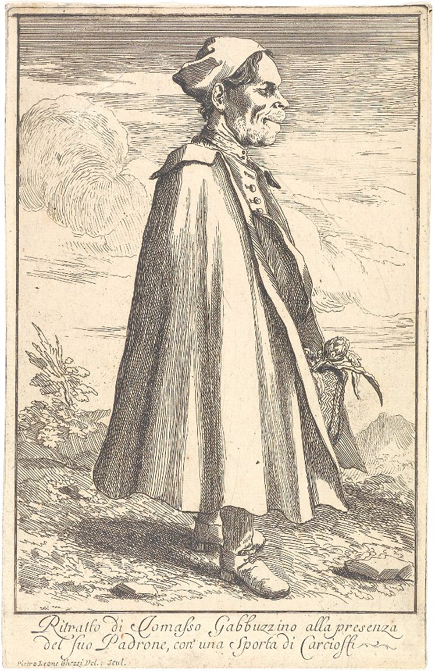 Pier Leone Ghezzi Porträt des Tommaso Gabbuzino mit einer Artischocke