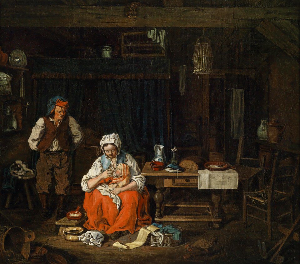 Pierre Alexandre Wille (attr) Interior with breastfeeding woman