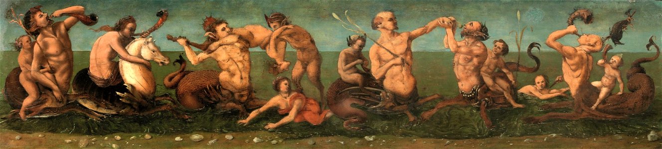Piero di Cosimo - TRITONI E NEREIDI, CON SATIRI E ITTIOCENTAURO, 1500-1505 circa