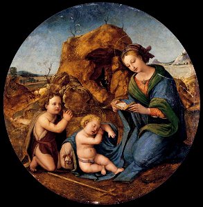 Piero di cosimo, madonna col bambino dormiente e san giovannino. Free illustration for personal and commercial use.