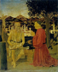 Piero, San Girolamo e il donatore Girolamo Amadi, venezia, accademia, 1440-50 49x42. Free illustration for personal and commercial use.