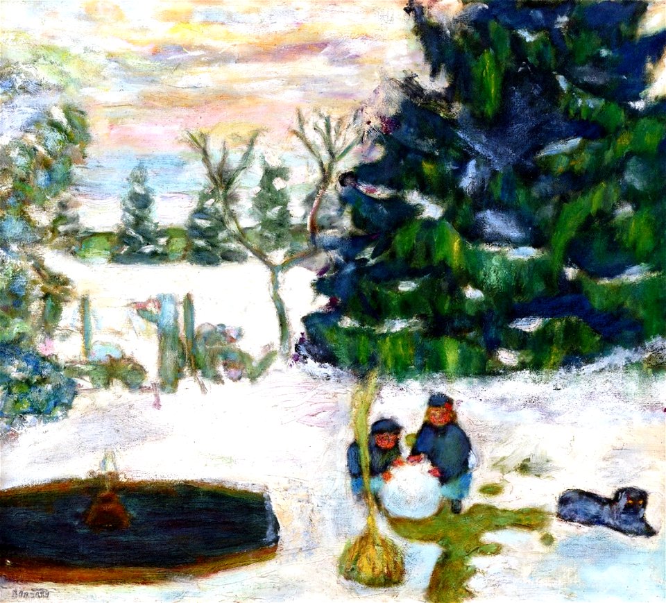 Pierre Bonnard Snow Ball, Children and Dog in the Garden at Grand-Lemps