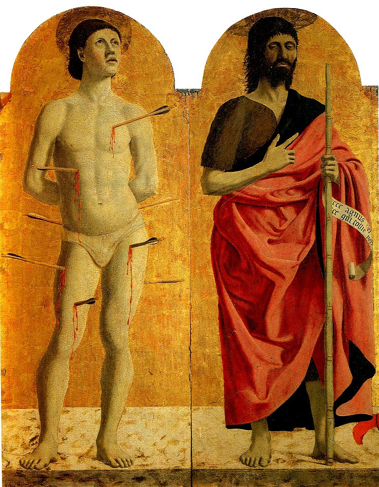 Piero, Pala della misericordia, santi sebastiano e giovanni battista