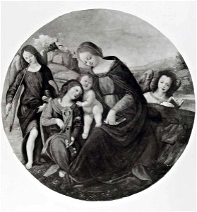Piero di Cosimo, bottega - Madonna con Bambino e angeli, Mercato antiquario, Firenze. Free illustration for personal and commercial use.