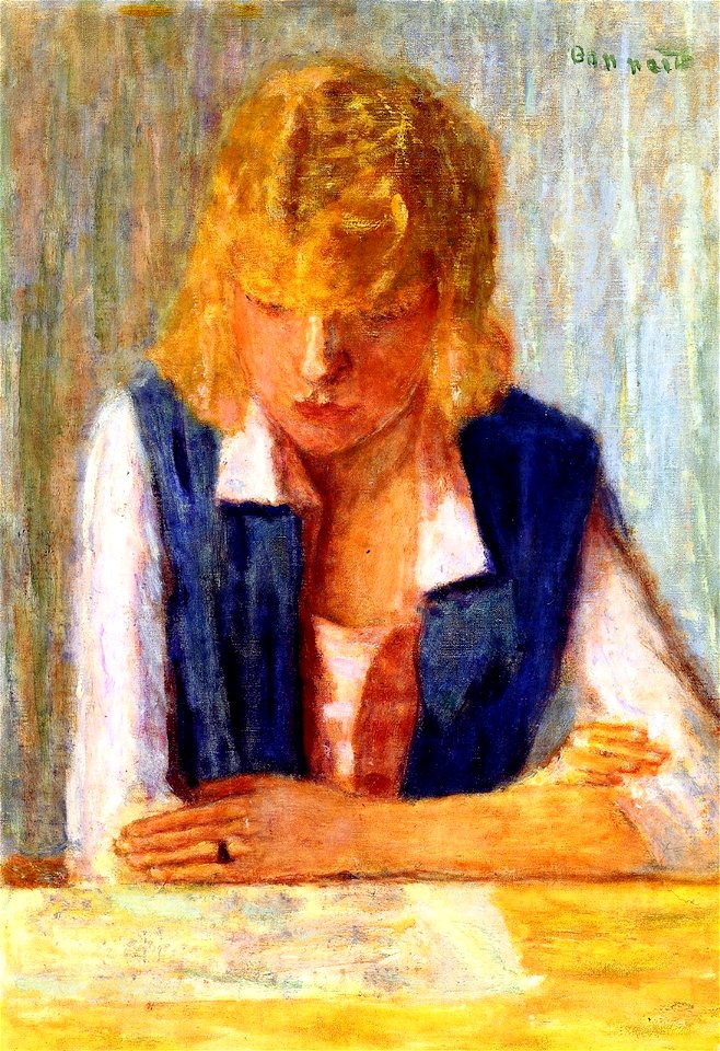 Pierre Bonnard Blond in a Blue Vest